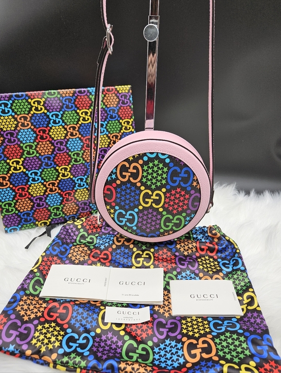 Gucci Handbags - GUCCI Rainbow Psychedelic Round Shoulder Messenger Bag Purse Pink Handbag